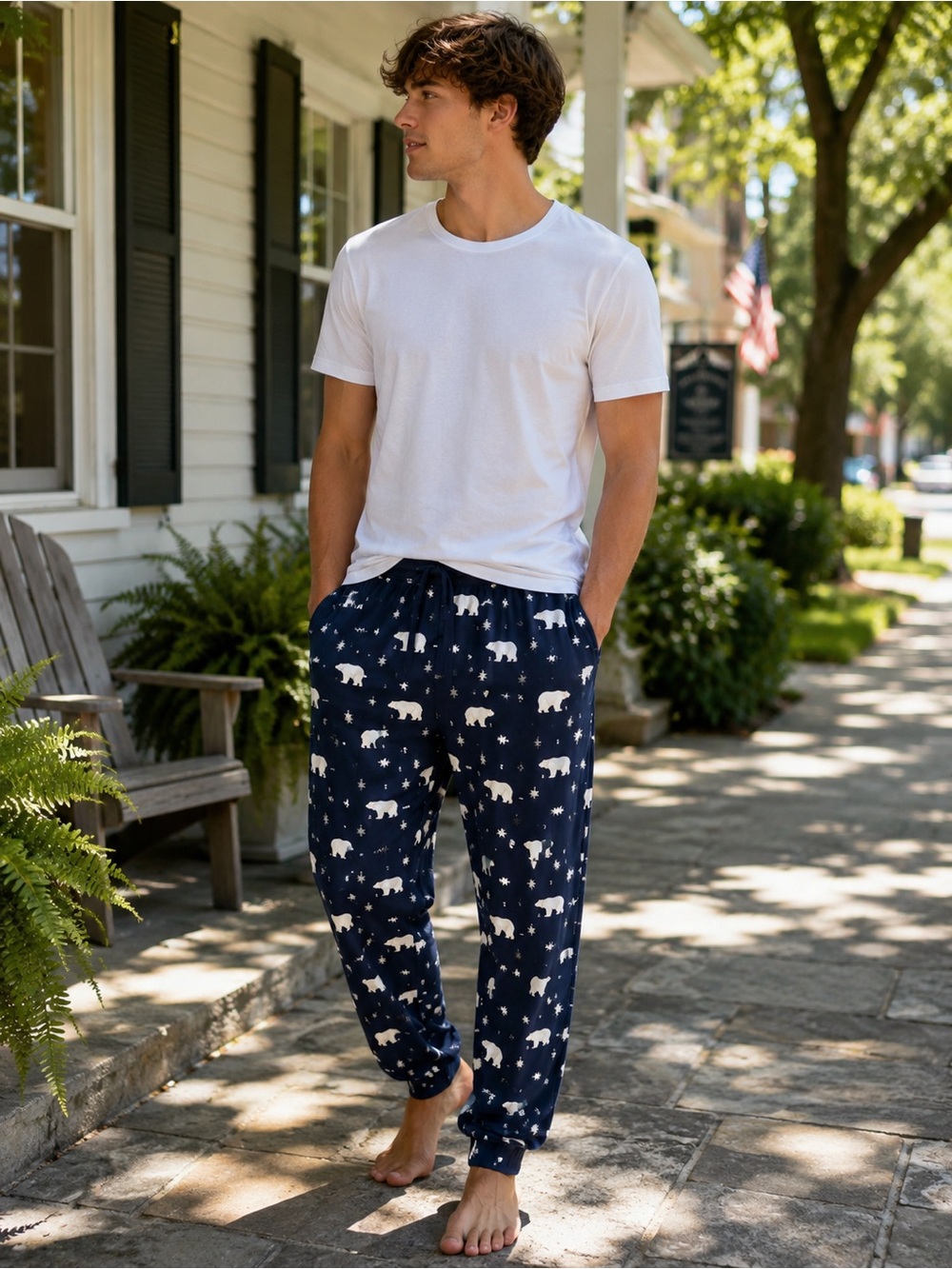 Men's Navy Polar Bear Print Lounge Pants Size Large